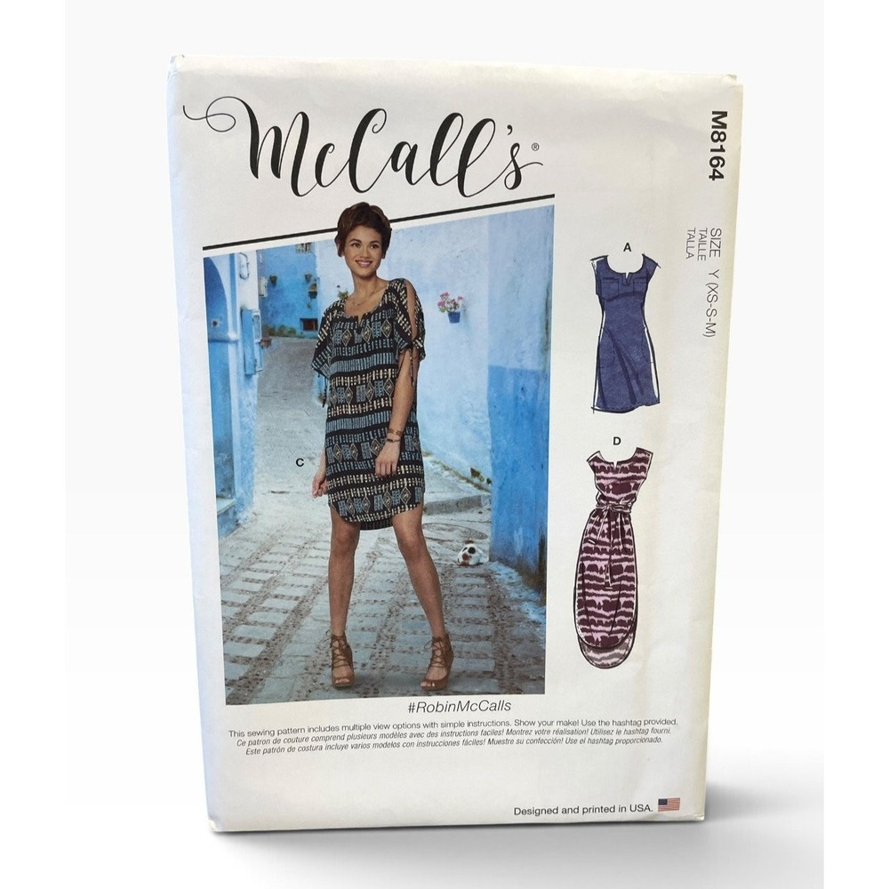 McCall's M8164 Sewing Pattern Misses XS-S-M Multi-Color Cold Shoulder Wrap Dress